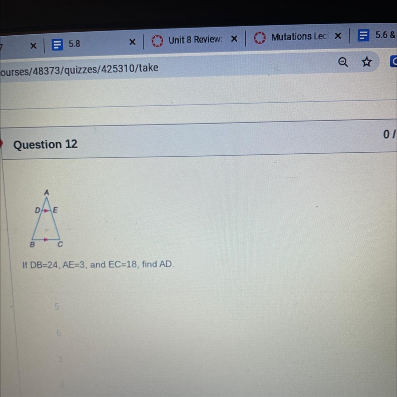 If DB=24, AE=3, and EC-18, find AD.-example-1