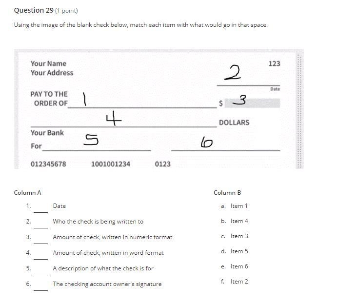 HELP NOW 50 POINTS IMPORTANT! Using the image of the blank check below, match each-example-1