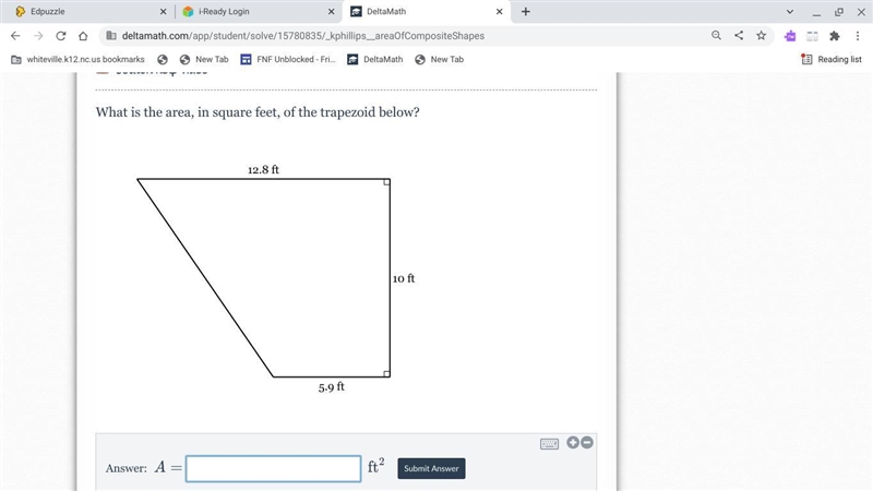 What is the area, in square feet, of the trapezoid below?-example-1