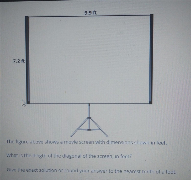 9.9 ft 7.2 ft The figure above shows a movie screen with dimensions shown in feet-example-1