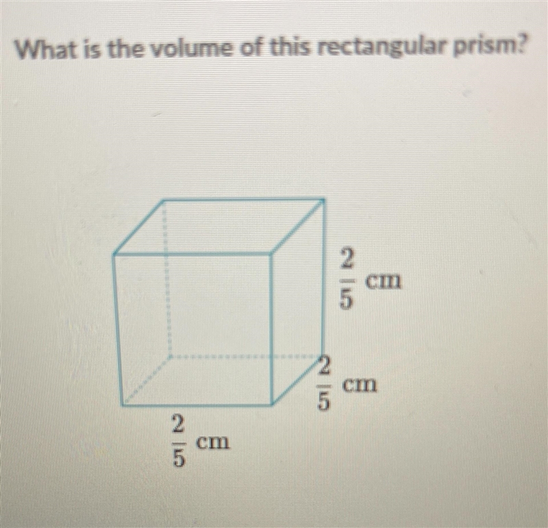 What is the volume of this rectangular prism?2/5 cm, 2/5 cm, 2/5 cm-example-1