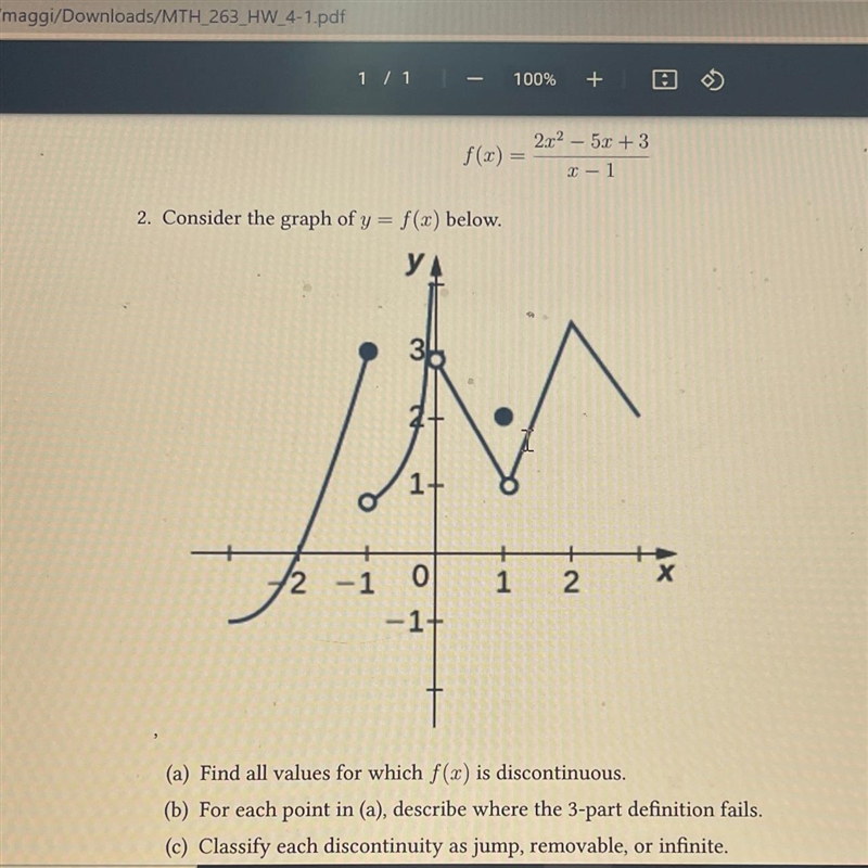 2. Consider the graph of y = f(x) below. YA F 14 /2 -1 0 -1+ + 1 2 (a) Find all values-example-1