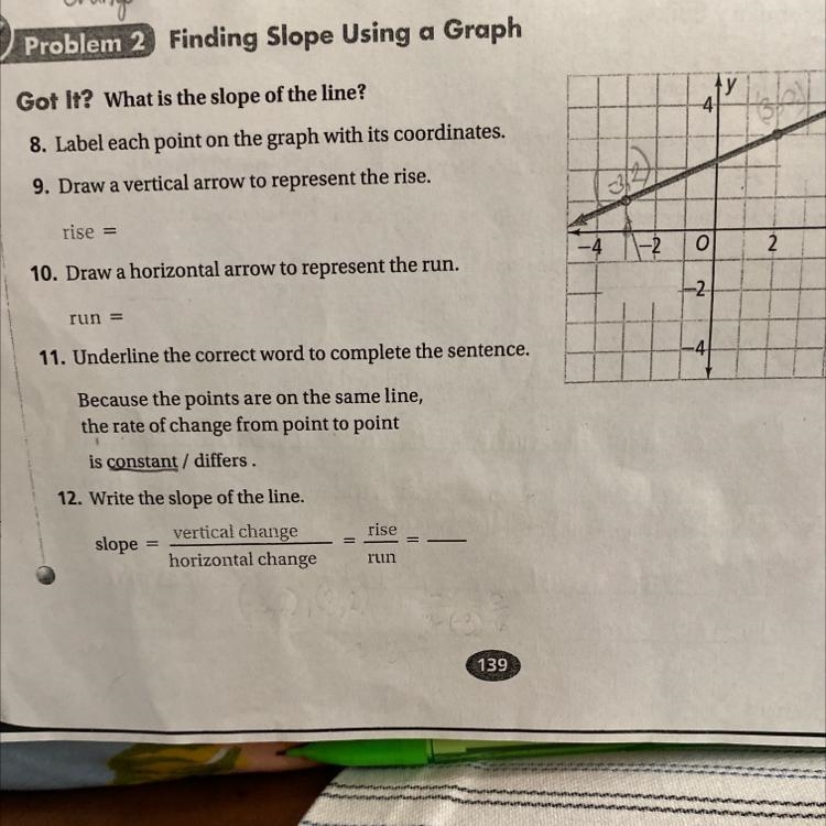 How to find the slope of a graph? 9 and 10-example-1