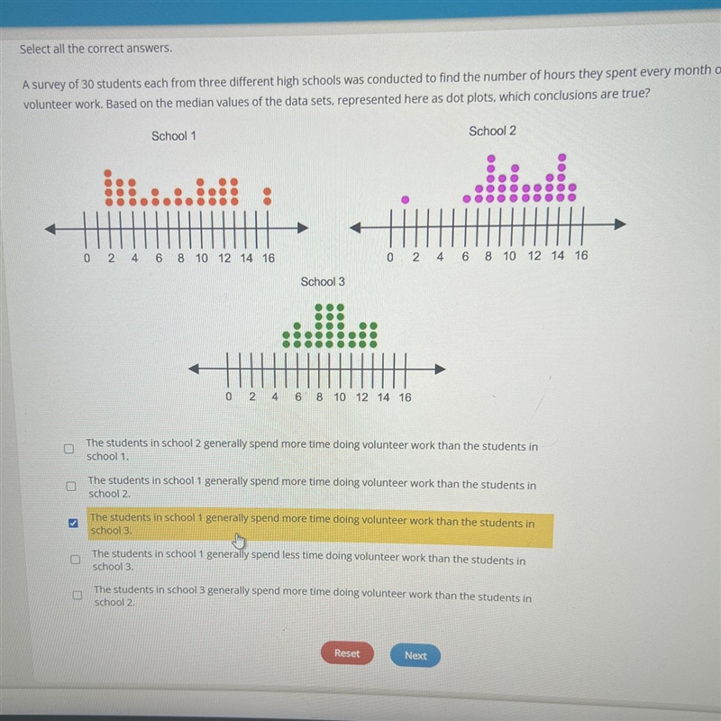 A survey of 30 students each from three different high schools was conducted to find-example-1