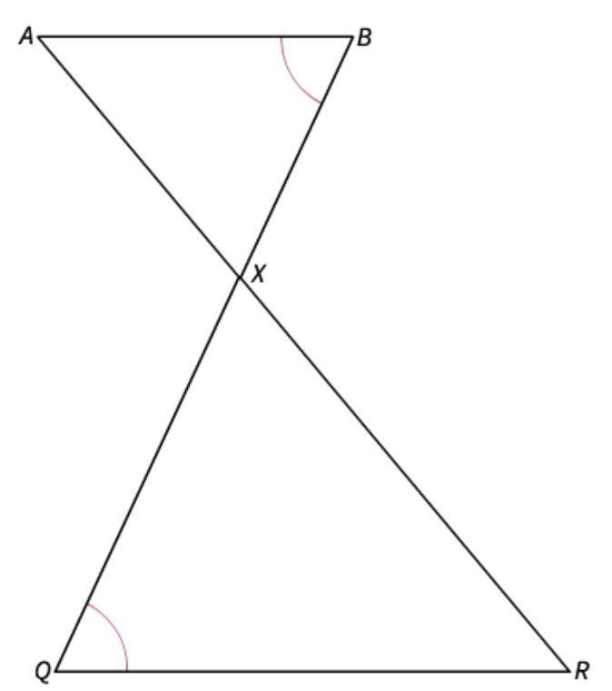 ∆ABX ~ ∆ Complete the similarity statement for the figure-example-1