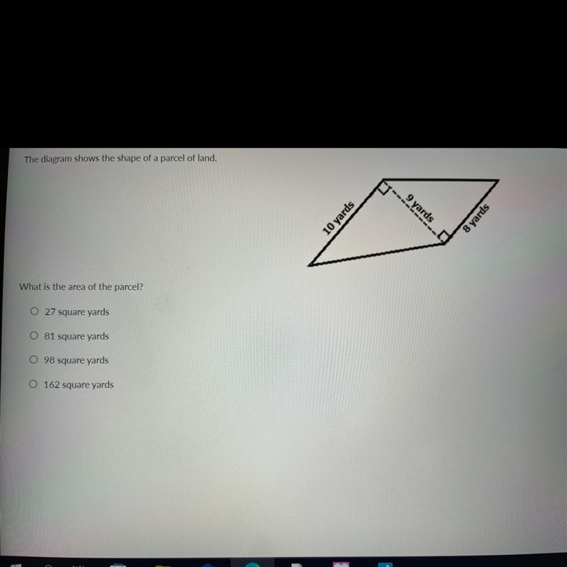 The diagram shows the shape of a parcel of land. What is the area of the parcel?-example-1