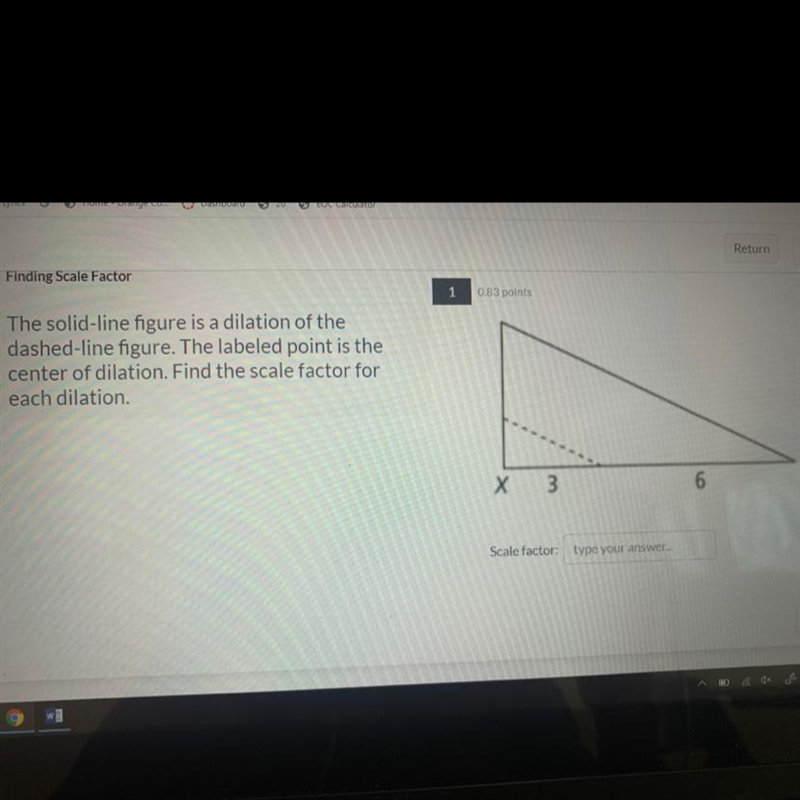 The solid line figure is a dilation of the dashed line figure the labeled point is-example-1