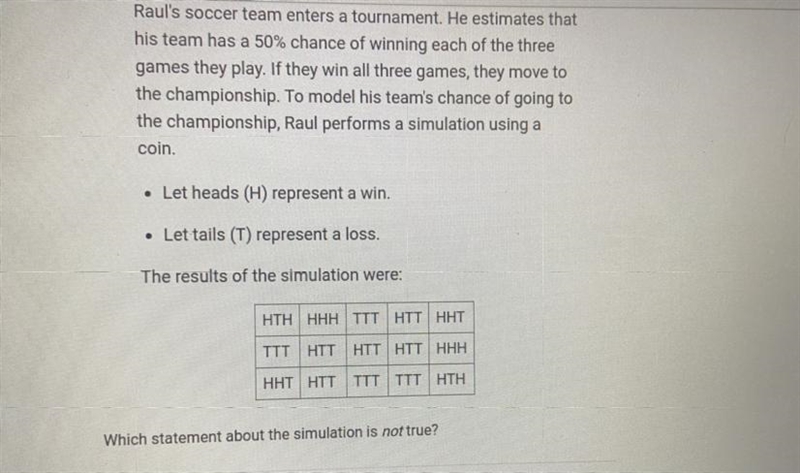 Raul's soccer team enters a tournament. He estimates thathis team has a 50% chance-example-1