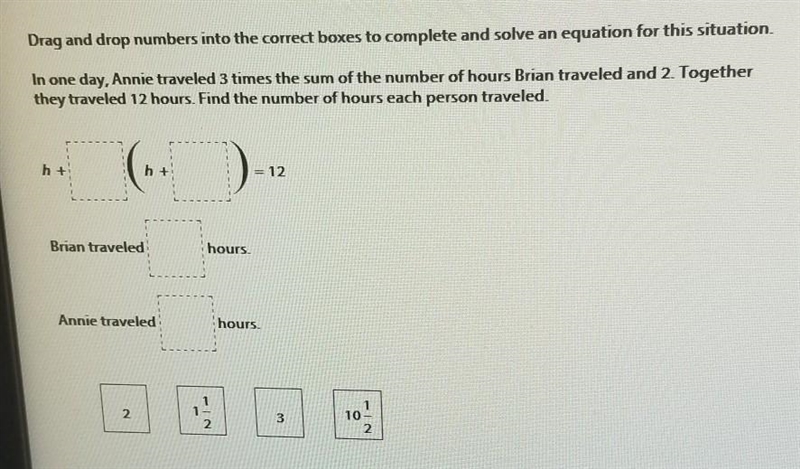 Drag and drop numbers into the correct boxes to complete and solve an equation for-example-1