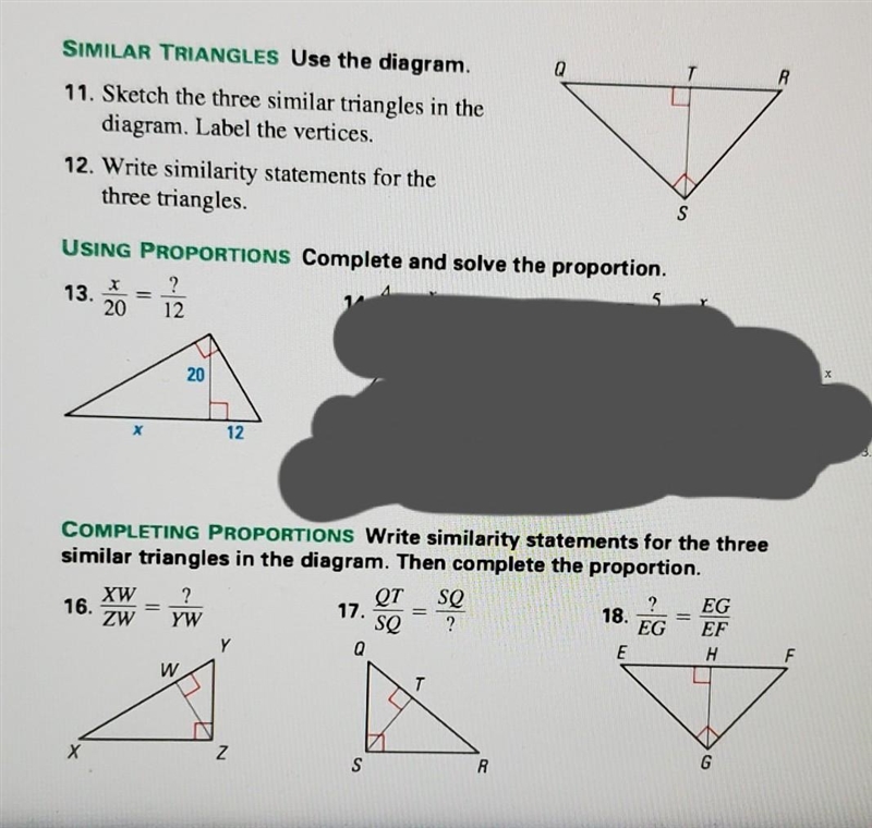 Help!! this assignment is due tonight! similar triangles: 11. Sketch the 3 similar-example-1