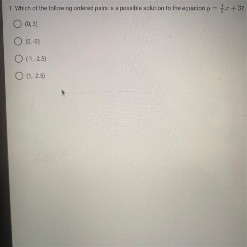 1. Which of the following ordered pairs is a possible solution to the equation y = x-example-1