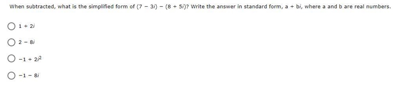 Write the answer in standard form, a + bi, where a and b are real numbers.-example-1