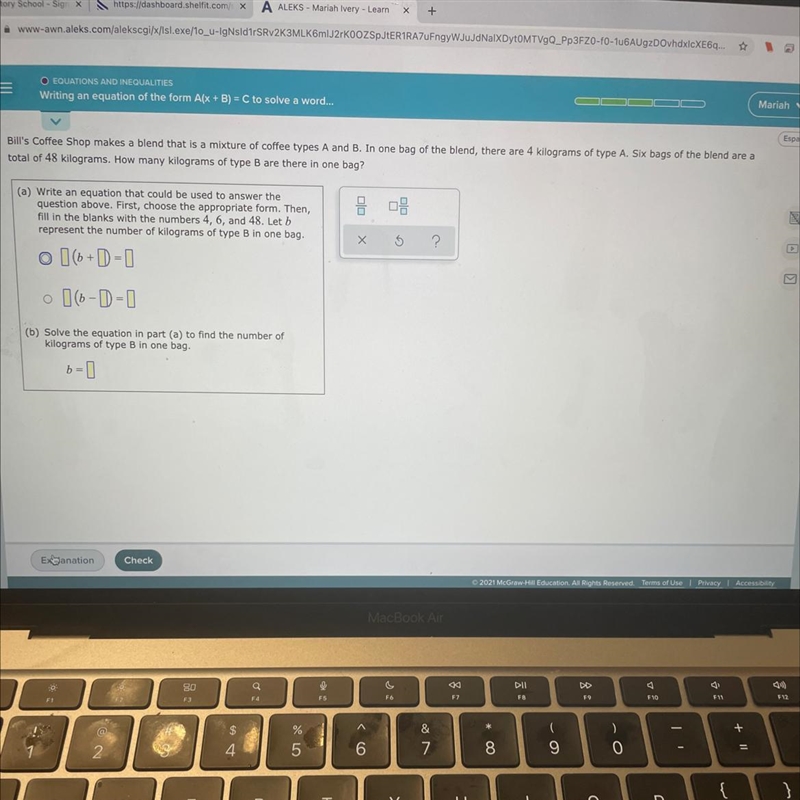 How many kilograms of tight B are there in one bag, in part a is a plus or minus and-example-1