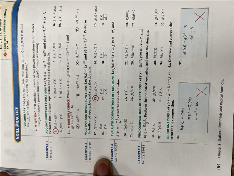 Let f(t) = 3 + 2, g(x) = -x^2?, andhe) = (x - 2)/5. Find the indicated value:24. h-example-1