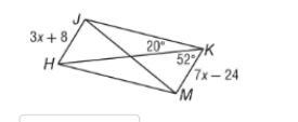 Its a parallelogram (a)Find the value of x (b)the length of KM (c)the measure of angle-example-1