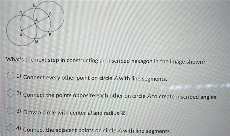 What's the next step in constructing an inscribed hexagon in the image shown?-example-1