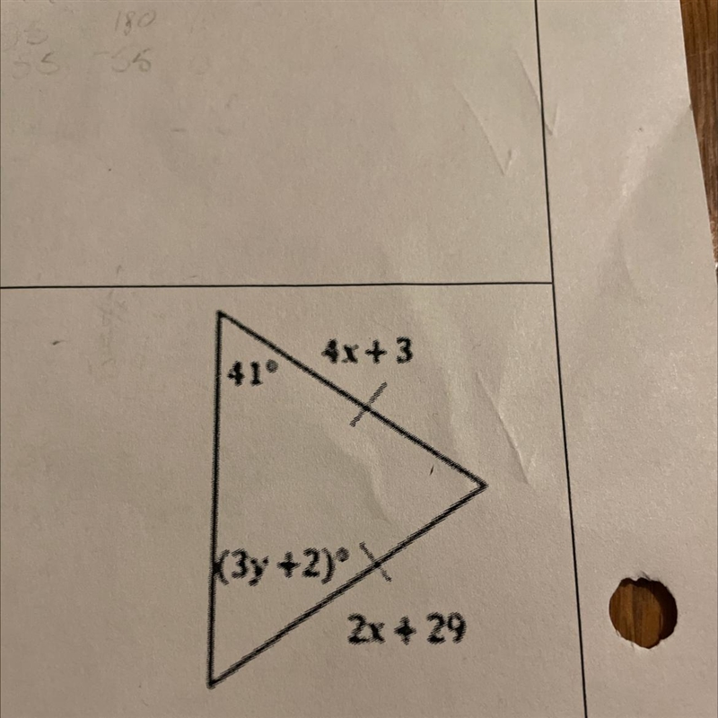 Isosceles triangle, please find y and x and give/show work.-example-1