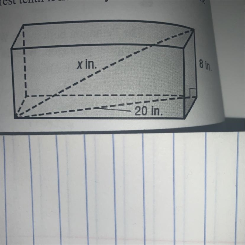 Willa wants to mail a frame in the box shown at the right. Find the length of the-example-1