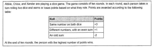 in the first five rounds Chloe had a combined score of one point. Determine what five-example-1