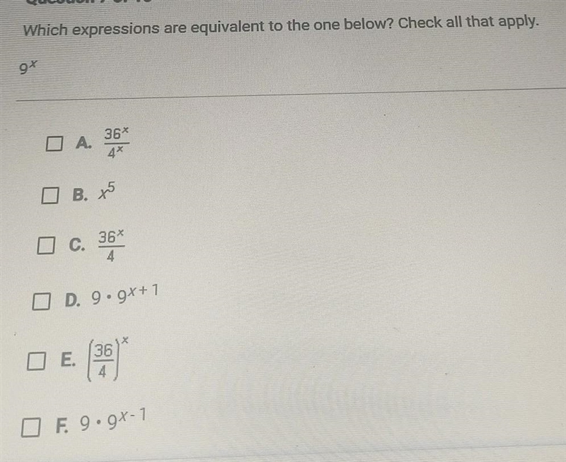 Which expressions are equivalent to the one below? Check all that apply. 9x 36* D-example-1