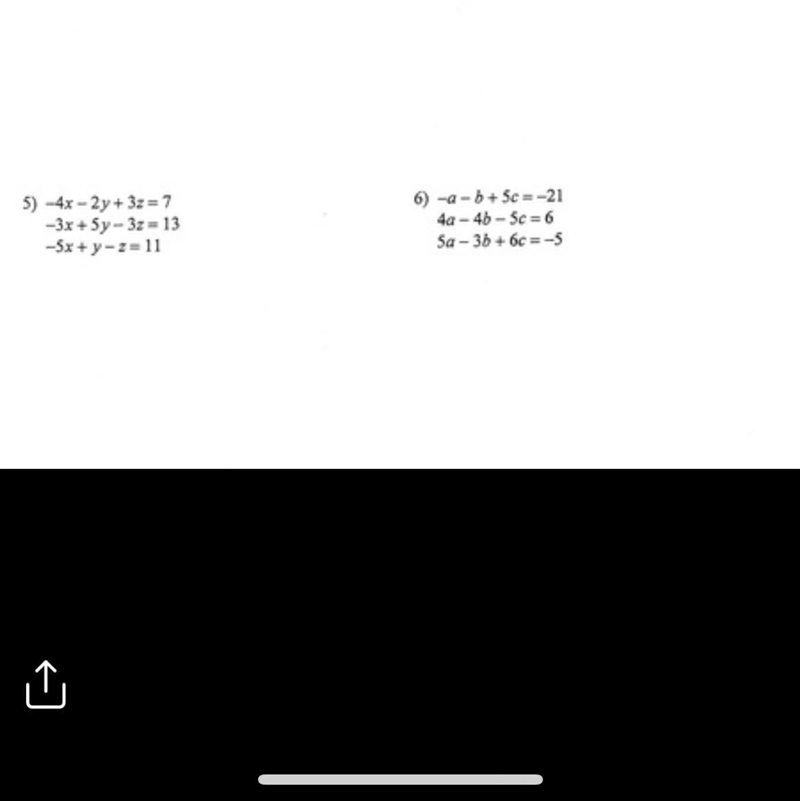 Need help with number five. The question is solve each system-example-1