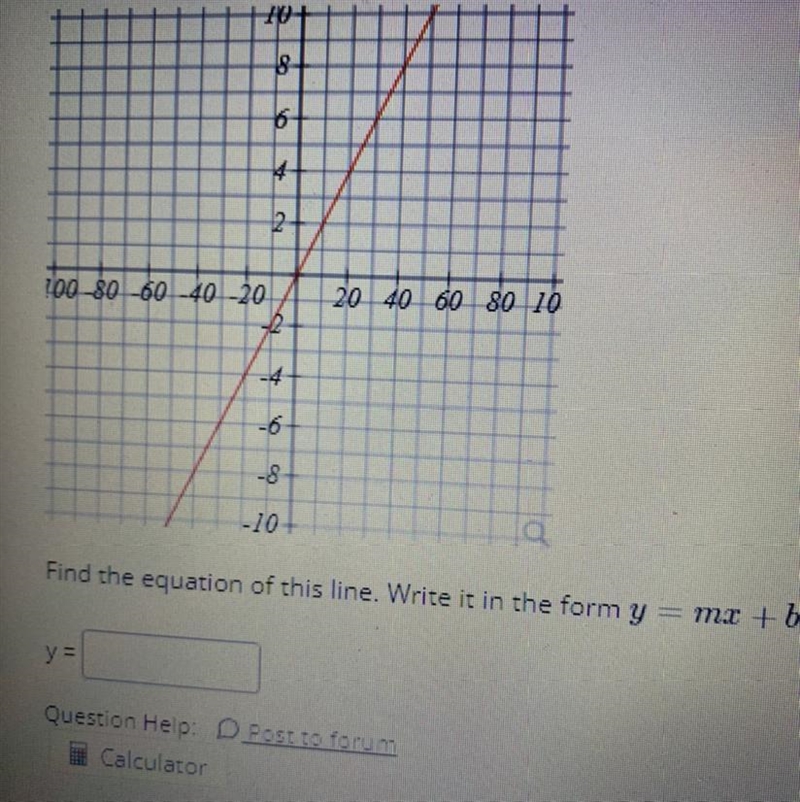 Please help Find the equation of the line then write it in the form y=mx+b Y= ?-example-1