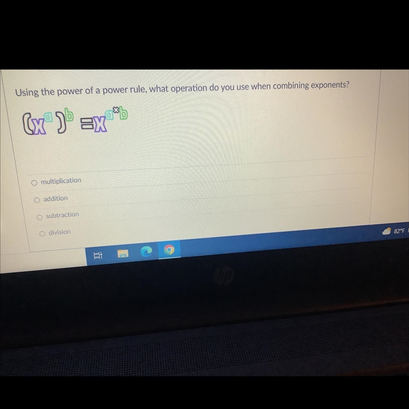 Using the power of a power rule, what operation do you use when combining exponents-example-1