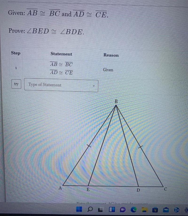 Prove a trianglethe given statements are that AB is congruent to BC and line AD is-example-1