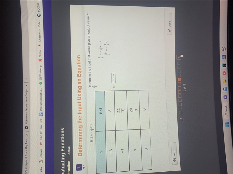 Determine the input that would give an output value of 2/3. X=?-example-1