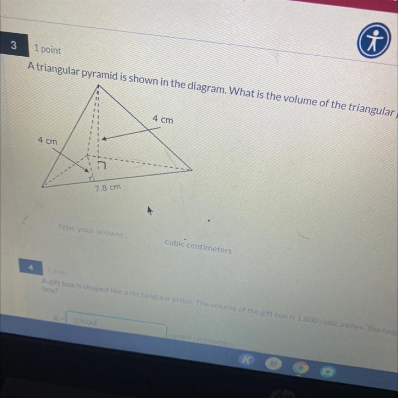 A triangular pryamid is shown in the diagram. What is the volume of the triangular-example-1