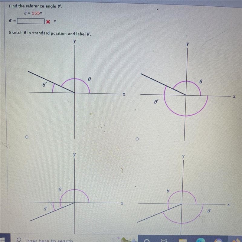 Find the reference angle Sketch “ “ in standard position and label “ “-example-1