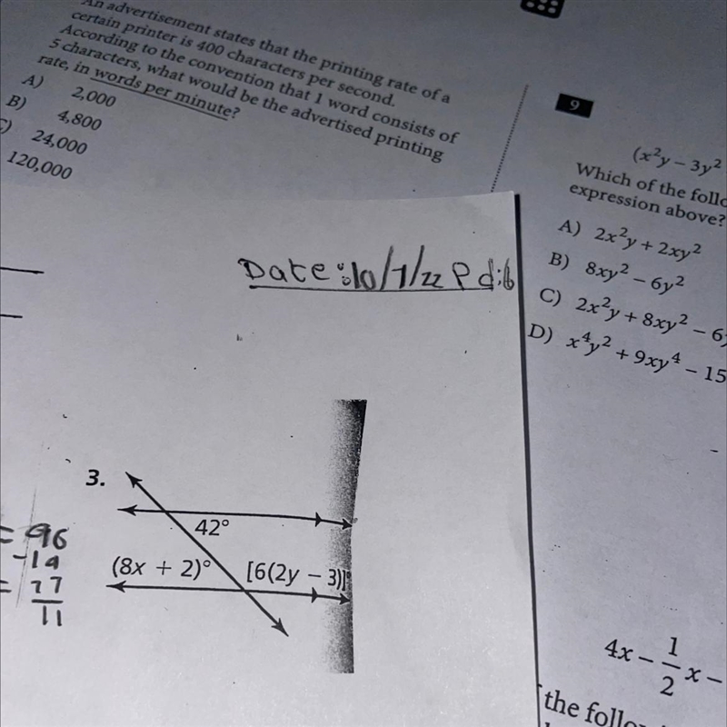 Find the value of x And y. State the Theron’s you used.-example-1