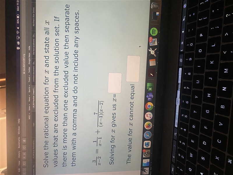 Solve the rational equation for x and state all x values that are excluded from the-example-1