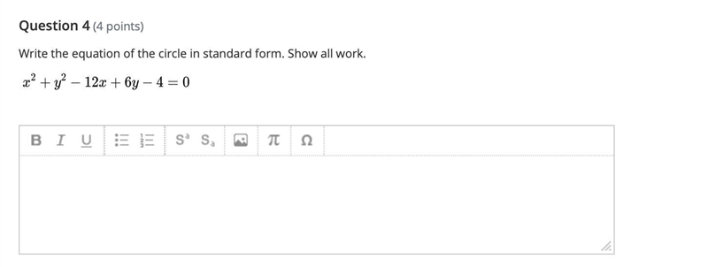 Write the equation of the circle in standard form. Show all work.-example-1