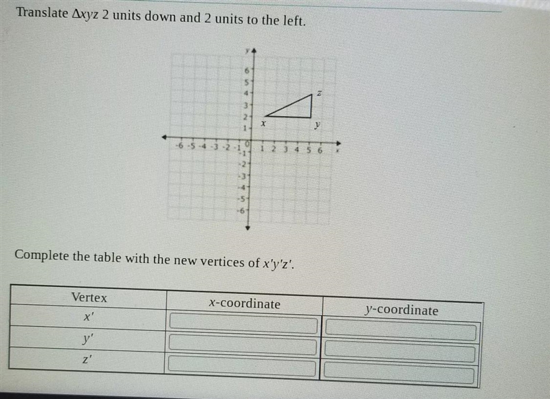 Complete the table with the new vertices of x' y' z'-example-1