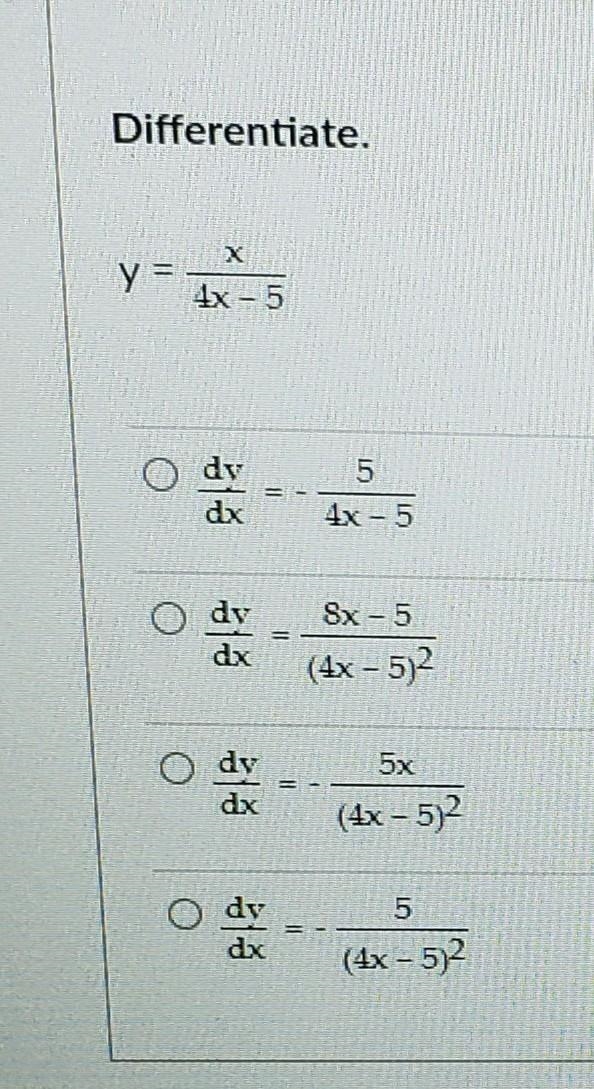 Differentiate. y 5 ody (AX (52 O dy 5 (4x - 52-example-1