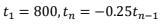 Given the formula for the nth term, state the first 5 terms of each sequence.t1= 800, tn-example-1