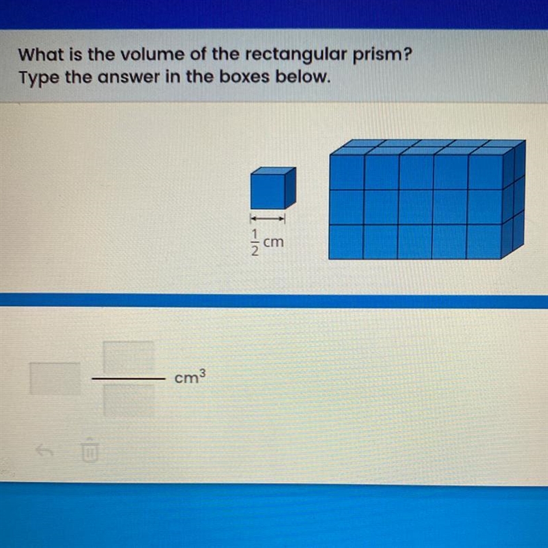 What is the volume of the rectangular prism? Type the answer in the boxes below.-example-1