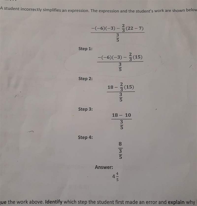 A student incorrectly simplifies an expression. The expression and work is shown below-example-1