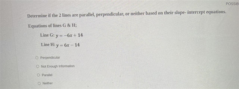 Determine if the 2 lines are parallel, perpendicular, or neither based on their slope-example-1