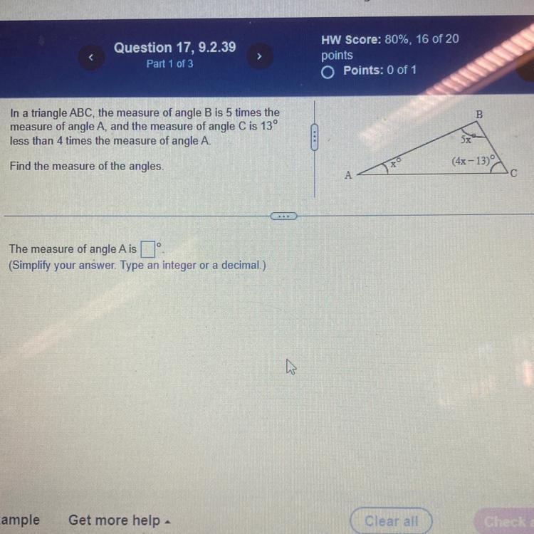 Geometry help!!! Find the measure of angle A!-example-1