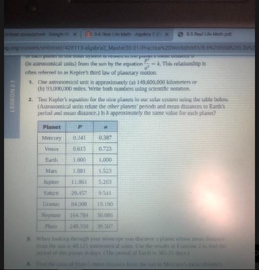 LESSON 211. One astronomical unit is approximately (a) 149,600,000 kilometers or(6) 93.000.000 miles-example-1