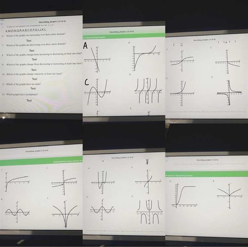 Match the letter with the numbers(graphs)Note the number should have multiple graphs-example-1