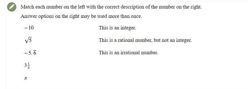 Match each number on the left with the correct description of the number on the right-example-1