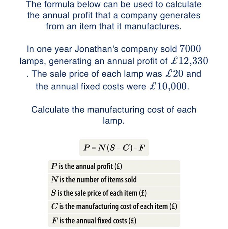 The formula below can be used to calculate the annual profit that a company generates-example-1