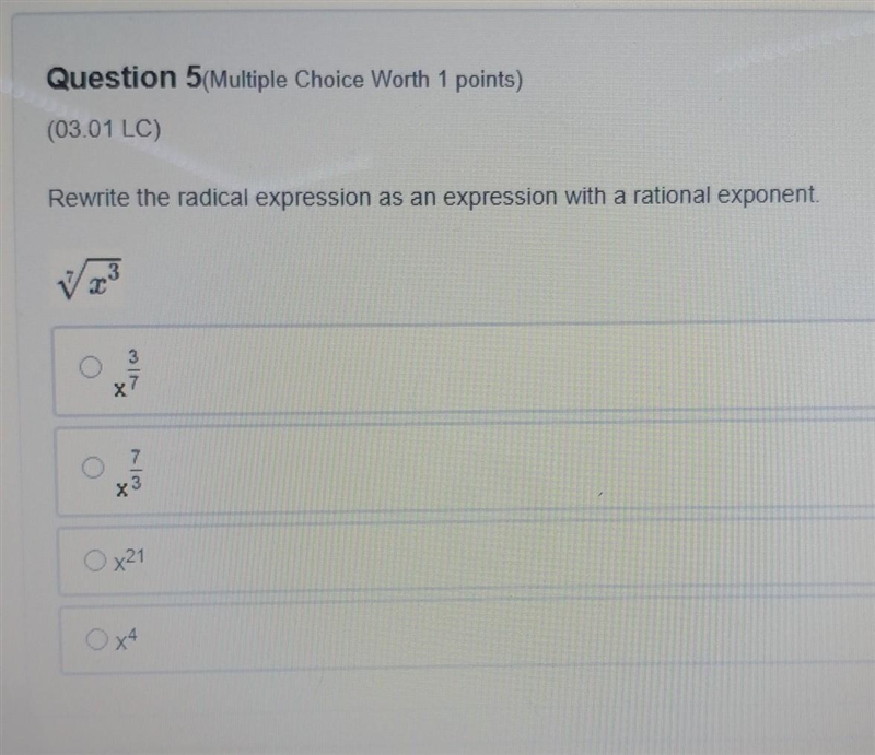 03.01 LC Rewrite the radical expression as an expression with a rational exponent-example-1