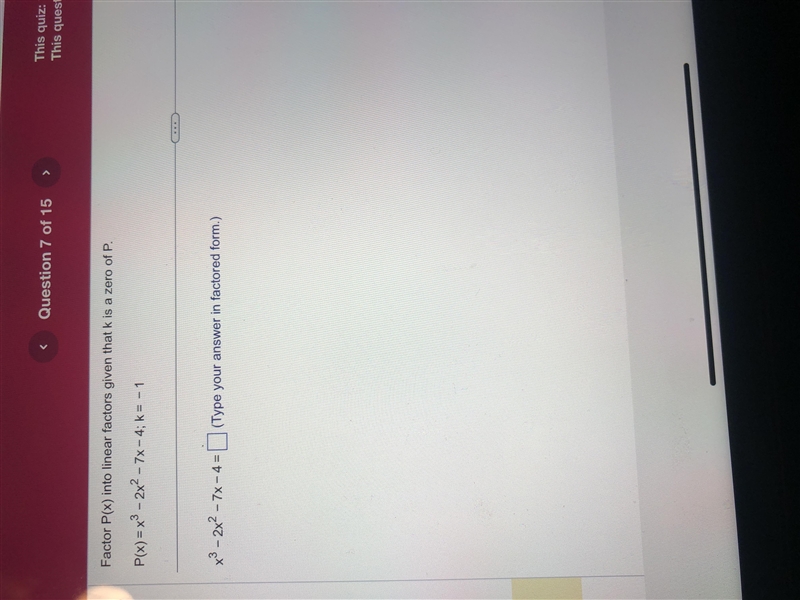 Factor P (x) into linear factors given that k is a zero of P. P(x) = x³- 2x² - 7x-example-1