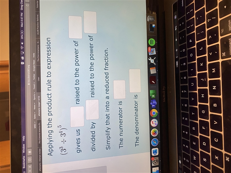 Applying the product rule to expression \left(3^3\div 3^4\right)^5gives us Answer-example-1