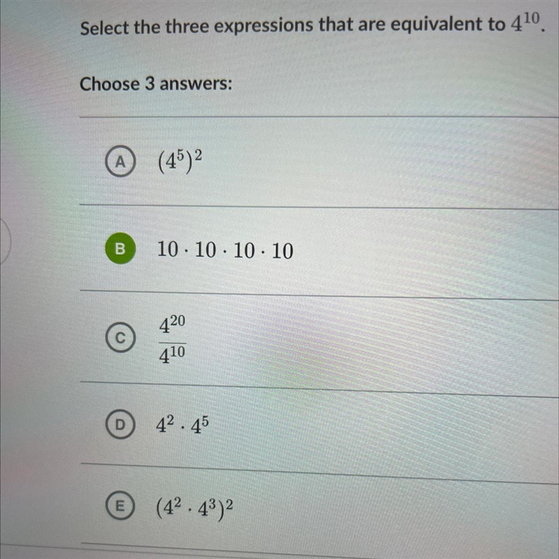 Select the three expressions that are equivalent to 410-example-1