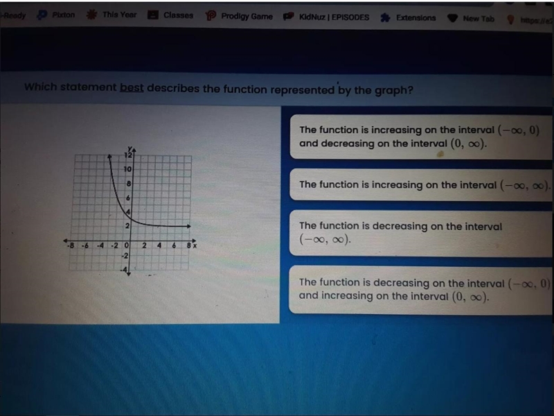 Which statement best describes the function represented by the graph? The function-example-1